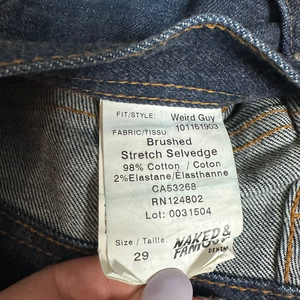 Naked & Famous Weird Guy Selvedge Jeans Mens 29x27 Stretch Dark Wash Button Fly